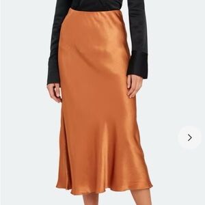 Elegant Satin Midi Skirt - Orange